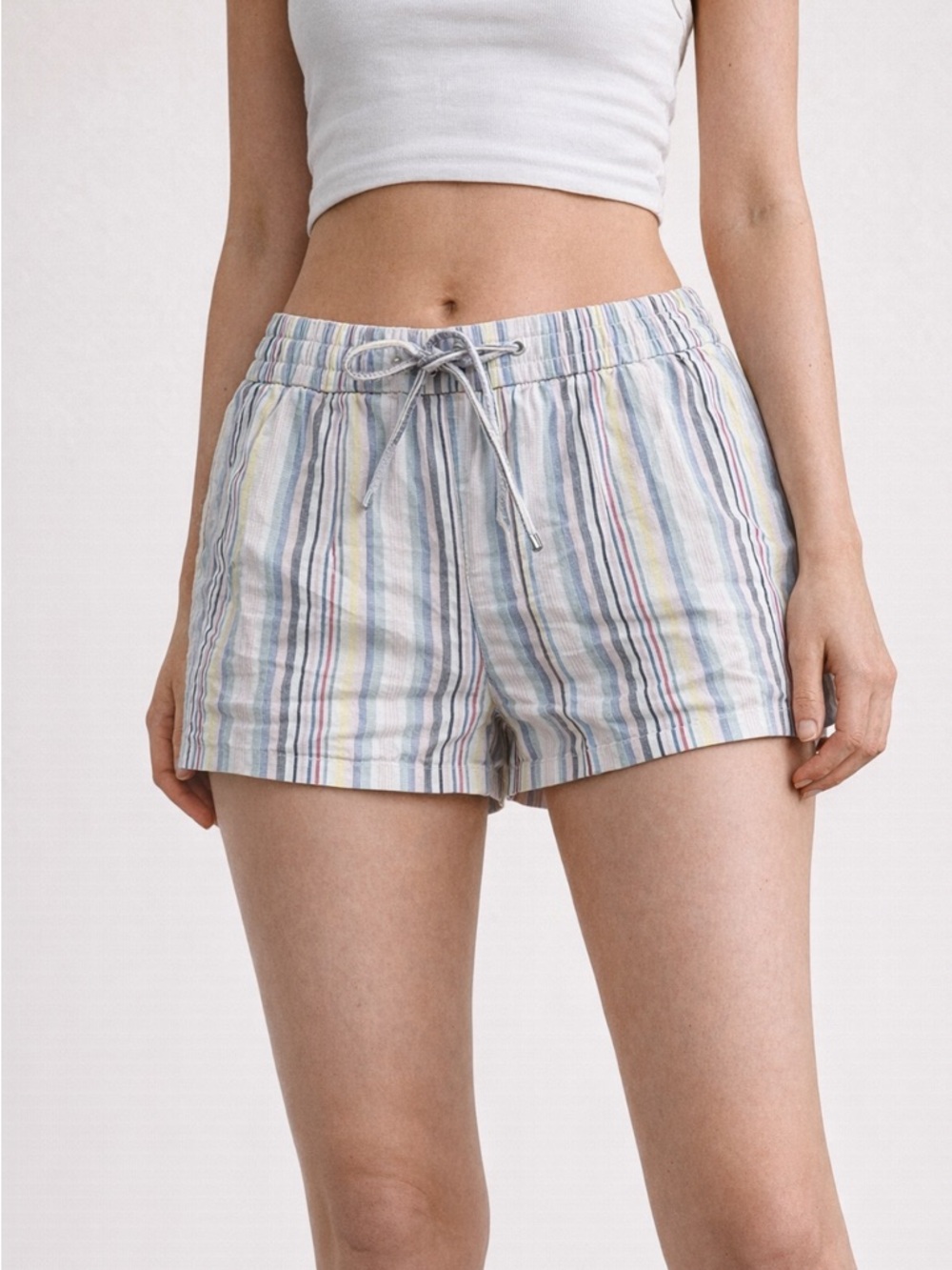 LOFT Striped Drawstring Shorts Pastel Multicolor Lightweight Summer Size M